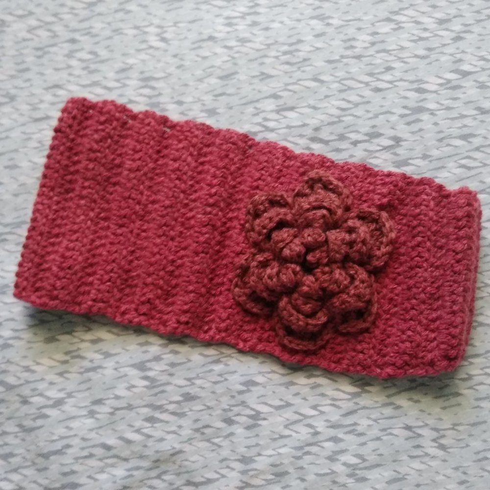 Handmade Crochet Maroon Headband w/ Crochet Flower - Picture 4 of 9